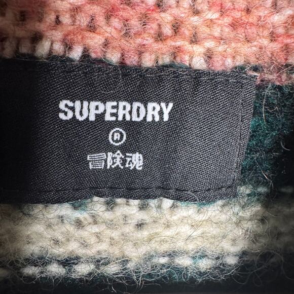 Superdry Sweater Womens 4 Pink Green Striped Mismatched Crew Pullover Casual - Picture 5 of 13